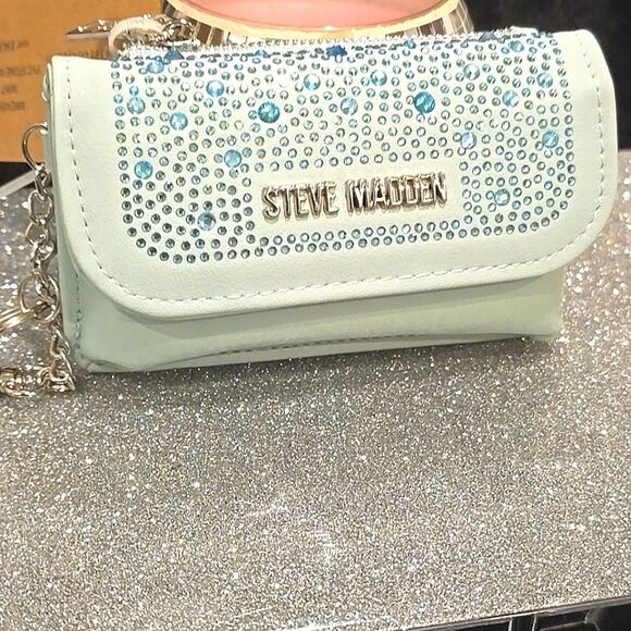 Steve Madden PVC Stone Keychain Wallet- Mint - Picture 6 of 8